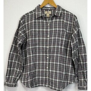 Woolrich Womens XL Plaid Flannel Button Down‎ Long Sleeve Shirt 2006 Ecru